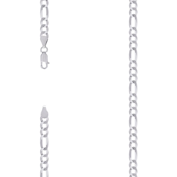 925 Sterling Silver Super Flat Figaro Chain Rhodium Plated 5.6mm Bracelet 7 Inch Link Bracelet for Women and Men
