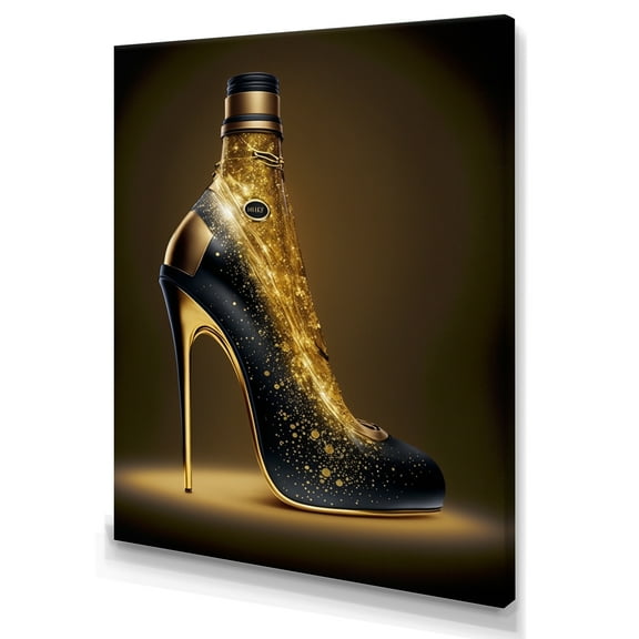 Designart Golden Champagne High Heel III Canvas Wall Art