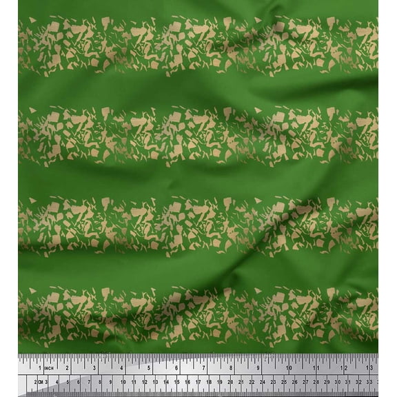 Soimoi Green Cotton Voile Fabric Lace Border Abstract Print Fabric by the Yard 42 Inch Wide