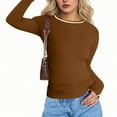 thumbnail image 2 of Htigea Workout Tops for Women Color Block Crew Neck Long Sleeve Y2k Shirts Soft Comfy Slim Fit Athletic Tees Brown S, 2 of 4