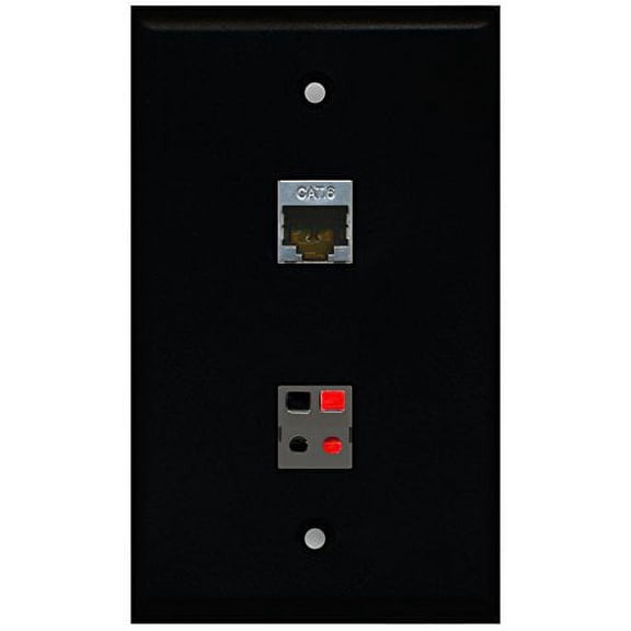 RiteAV - Black 1 Port Shielded Cat6 Ethernet 1 Port Speaker Wall Plate