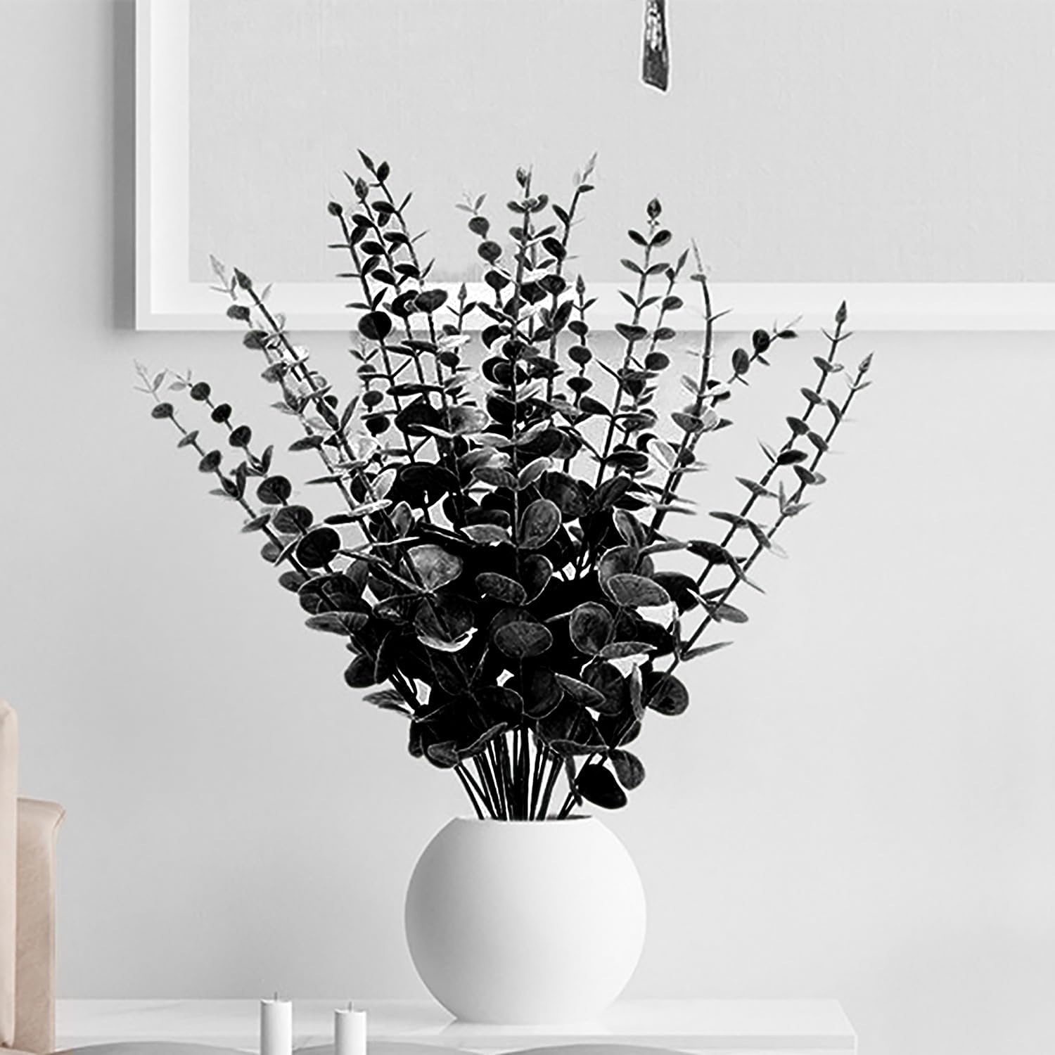 40 Pcs Black Eucalyptus Stems - Artificial Eucalyptus Branches Long Stems with Leaves - 16 inch Black Artificial Flowers Faux Plants for Vase Halloween Decor Home Wedding Bouquet