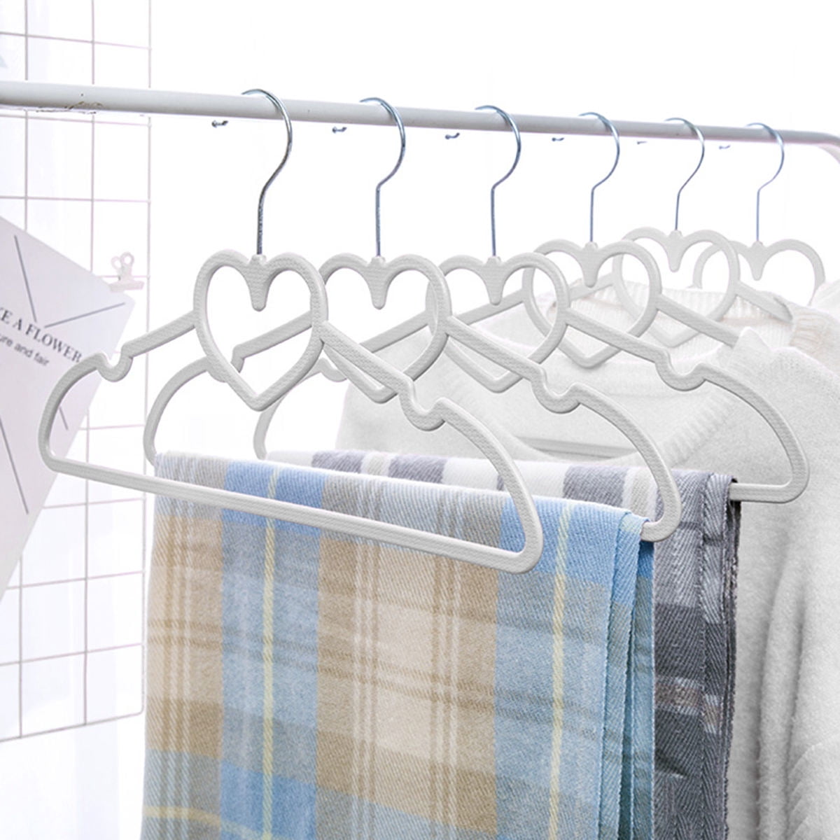 COSMOBETTY 10Pcs Heart Shaped Hangers White ABS Zinc for Clothes Rack Jackets Sweaters Pants Closet Storage