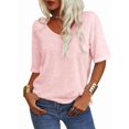 thumbnail image 4 of Women's 3/4 Sleeve Shirts V Neck Loose Fitting Tops Casual Solid Color Tshirts  Basic Tunic Summer Ladies Tops, 4 of 8