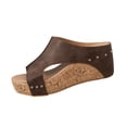 thumbnail image 2 of IEMIEMIEM Women's Platform Wedge Sandals Cork Wedges Heels Slip on Platform Slides Sandals Comfortable Open Toe Casual & Dressy 2026 Summer Beach Shoes Coffee 9 Wide, 2 of 4