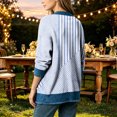 thumbnail image 3 of Women Vintage Stripe Printed Denim Patchwork Cardigan Jacket Button‑Front Open Coat with Pockets, Long Sleeve Casual Fall Winter Outerwear for Ladies S-3XL Light Blue-D, 3 of 4