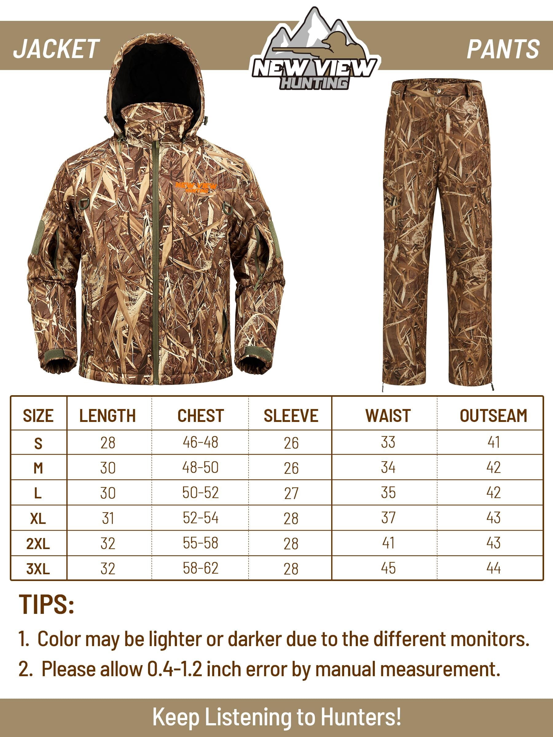 NEW VIEW Insulated Hunting Clothes for Men Cold Weather, Warm Camo Hunting Jacket and Pants, Hunting Suit for Deer Duck Hunts