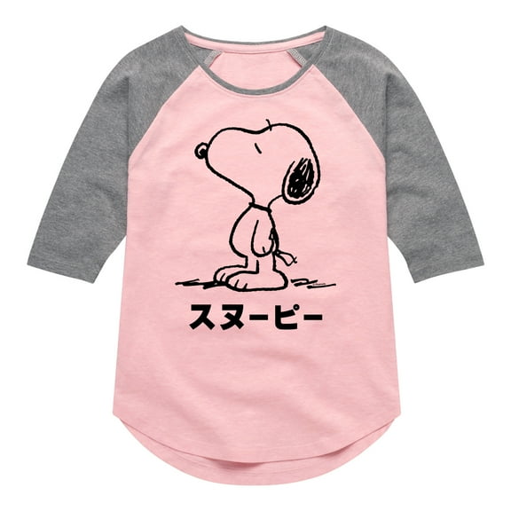 Peanuts - One Color Tokyo Snoopy - Toddler & Youth Girls Raglan Graphic T-Shirt