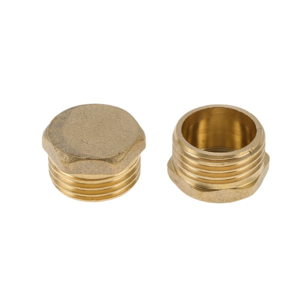 Accesorios de tubería de latón Unique Bargains 1/2" macho tapón de rosca externa engrosada 0.92" 2 piezas