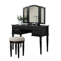 Commodious Vanity Set Featuring Stool And Mirror Black