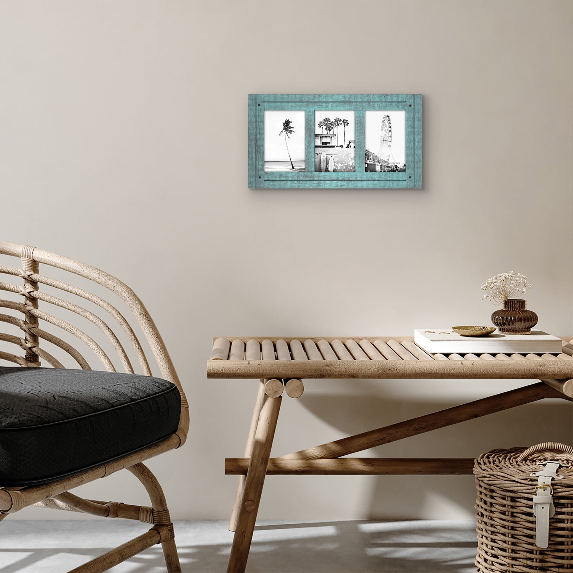Americanflat 4x6 Hinge Frame Hinged Triple Photo Openings Polished Glass Distressed Collage Frames - Blue