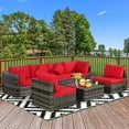 thumbnail image 1 of Gymax 7PCS PE Rotin Patio Sectionnel Canapé Conversation Ensemble W / Coussins Rouges, 1 of 10
