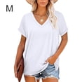 thumbnail image 3 of Qarigey Camiseta de mujer con cuello en V, manga corta de color sólido, blusa dividida de color sólido Prendas para la parte del cuerpo Blanco METRO, 3 of 6