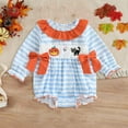 thumbnail image 2 of Gvdentm Baby Girl Plaid Romper Baby Sweatshirt Romper Girl Festival Clothes Fall Winter Outfits with Headband(Light Blue,6-12 Months), 2 of 5