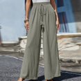 thumbnail image 4 of Plebaso Wide Leg Pants for Women Solid Color Elastic Waist Button Decoration Trousers Ladies Casual Loose Pants, 4 of 5