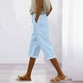 thumbnail image 2 of ABATAB Capris for Women Elastic Waist Cotton Linen Capri Pants Wide Leg Loose Summer Crop Pants with Pockets, 2 of 5
