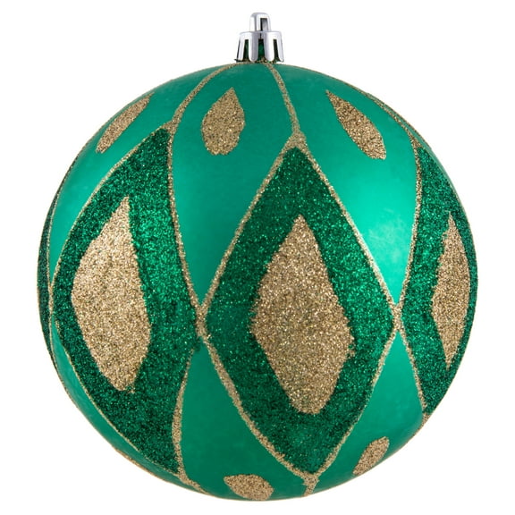 Vickerman 4.75" Seafoam Green Matte Ball with Glitter Diamond Pattern. Add variety and sparkle to your holiday arrangement with this matte ornament that features a glitter pattern. Includes 4 pieces p