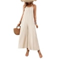 thumbnail image 2 of ClodeEU Women's Sleeveless Spaghetti Strap Wide Leg Jumpsuit,Casual Loose Romper with Pockets Beige,Women's Plus L, 2 of 7
