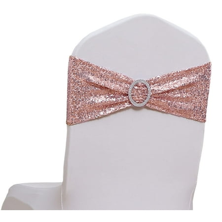 

SINSSOWL Pack of 100 Spandex Sequin Chair Sashes for Wedding Chair Sash Buckles Chair Sashes for Fo