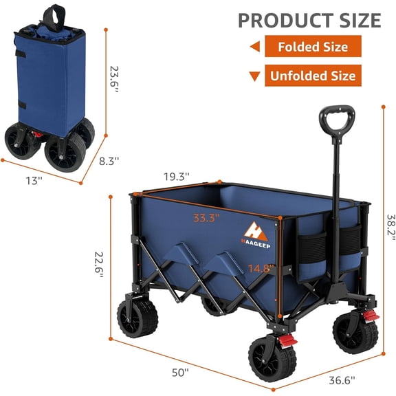 Folding Wagon Cart with Wheels Foldable - Collapsible Wagons Carts Heavy Duty, Fold Up Portable Utility Wagon for Grocery Beach Fishing Camping Shopping, Carrito para Cargar Cosas Con Ruedas(180L)