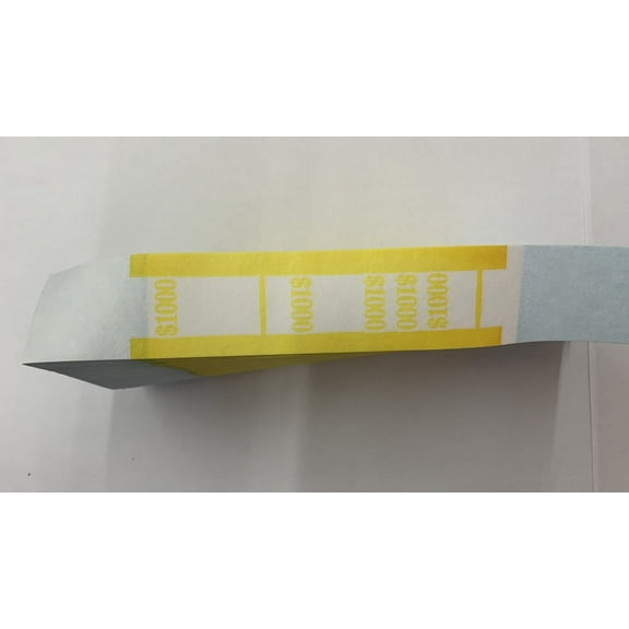 Currency Straps - Self Sealing Money Bands, $1000-Yellow, 500 pack, by NF String