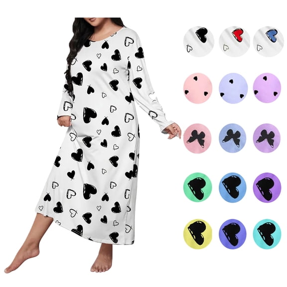 FAZVAOO Nightgowns for Women Heart Print Long Sleeve Nightgowns Size XL-5XL