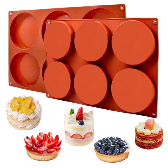 2 Pack Large Silicone Molds for Baking/Non-Stick 4 inch 6-Cavity Round Silicone Baking Mold for Whoopie Pie Pan,Corn Bread,Candy,Eggs,Muffin,Soap,