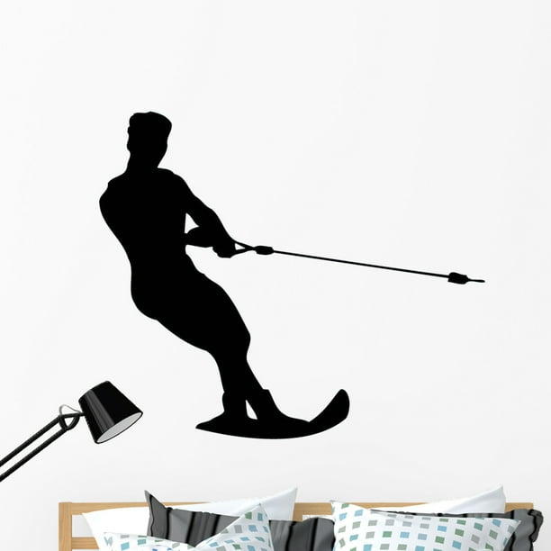Water Skiing Silhouette Wall Decal Sticker, Wallmonkeys Peel & Stick