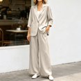 thumbnail image 2 of HAYIMI Womens Fall Outfits Sets 2 Pieces Relaxed Fit Long Sleeve Single Button Linen Blazer Matching Pleated Wide Leg Solid Color Pants Casual Wear Trendy Clothing Sets, 2 of 5