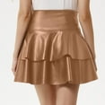 thumbnail image 4 of Gibobby faldas deportivas para mujer Falda de cuero PU para mujer Diseño plisado Color sólido Irregular Una palabra Falda(Caqui， L), 4 of 5