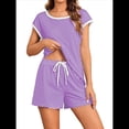 thumbnail image 3 of Conjunto de Pijama para Mujer, 2 Piezas, para Estar en Casa, con Camiseta de Corta y Pantalones Cortos, Ropa de Dormir Suave Púrpura M, 3 of 7