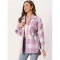 thumbnail image 3 of Chaqueta para Mujer de Lana de Tela de Cuadros con Bolsillos Botones Chaqueta con Solapa Púrpura L, 3 of 6