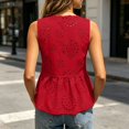 thumbnail image 3 of Tsesme Women's Front Tie Tank Tops, Eyelet Embroidered V Neck Shirts, Sleeveless Ruffled Hem Summer Vacation Blouses S, 3 of 8