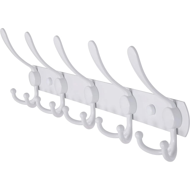Perchero montado en la pared: 5 ganchos triples, resistente, acero inoxidable, riel de gancho de metal para abrigos, sombreros, toallas, bolsos, batas, vestíbulo, baño, entrada
