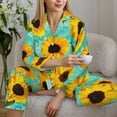 thumbnail image 6 of Pajama Sets for Women 2 Pcs, Sunflowers With Green Leaves Button Down Long Sleeve Sleepwear Lounge PJ Sets, 6 of 6