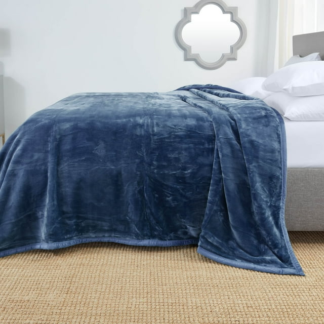 Nestl Ultra Plush Heavy Thick Raschel Imitation Mink Bed Blanket, 55 x 82, Navy