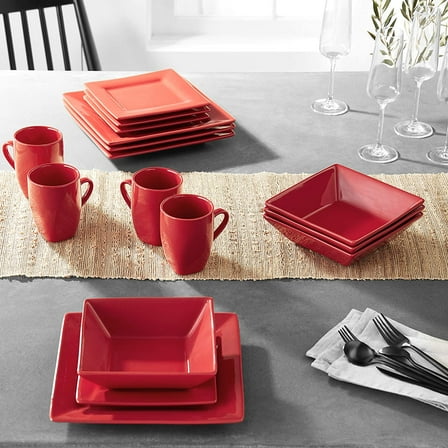 Nova Square 16 pc Dinnerware Set, Red