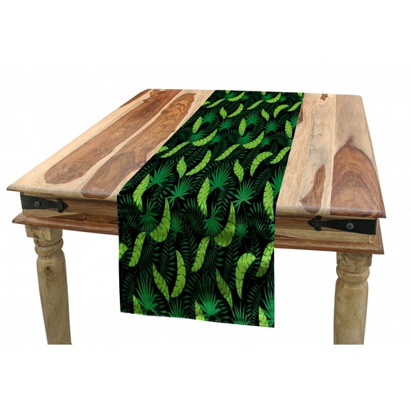 Exotic Table Runner, Tropical Foliage Pattern with Leaves on Dark Background, Dining Room Kitchen Rectangular Runner, 3 Sizes, by Ambesonne