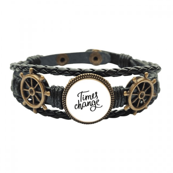 Times Change Quote Art Deco  Fashion Leather Braided Ocean Bracelet Wristband