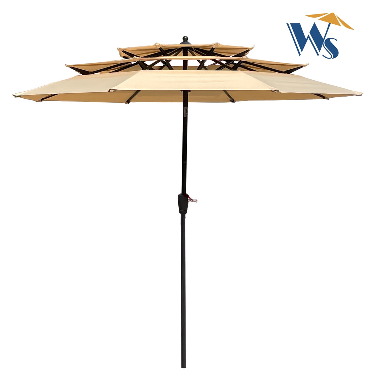 9FT 3Tiers Outdoor Patio Umbrella, Market Round Umbrella with Crank