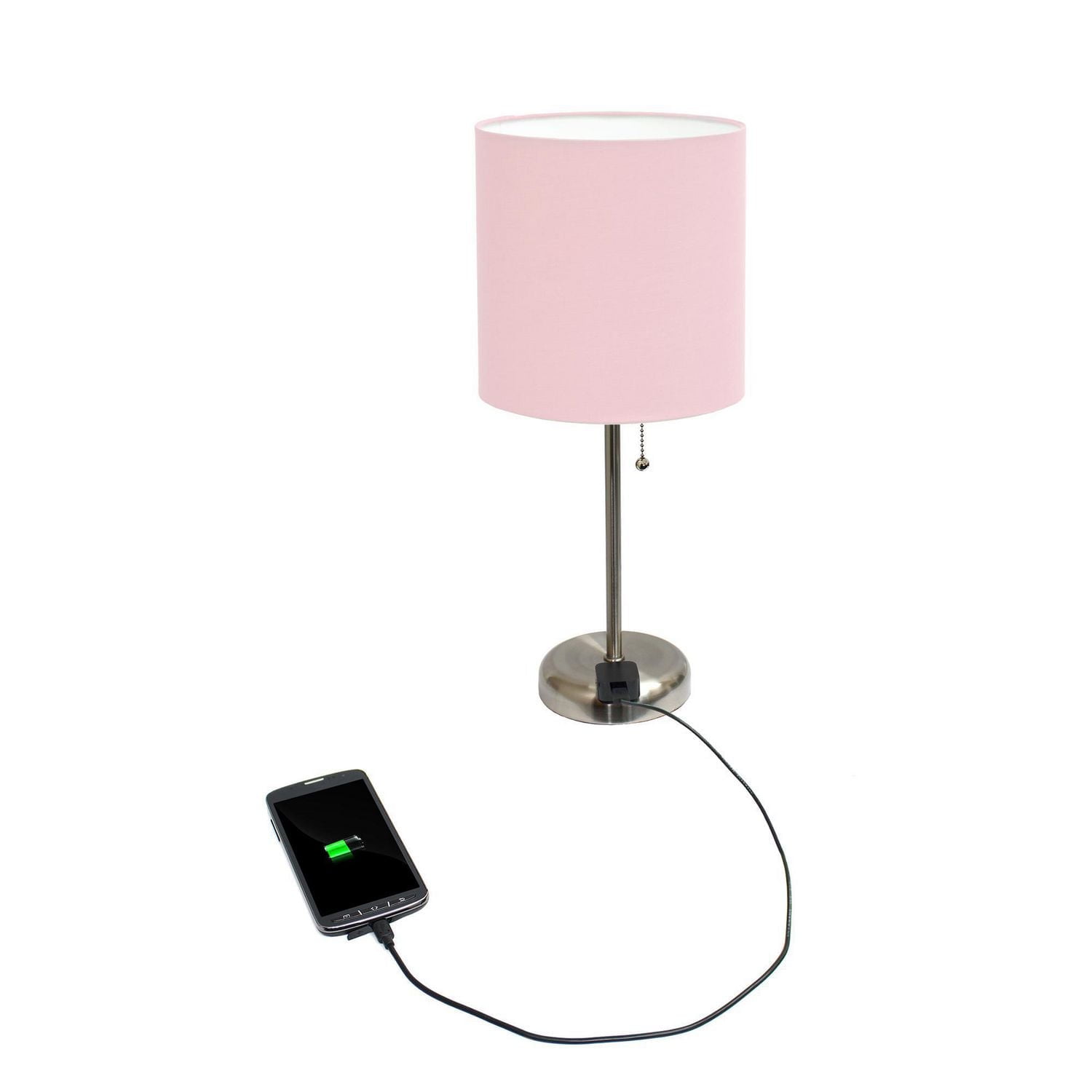 Lampe bâton Feux de la Rampe avec prise de charge et abat-jour en tissu, rose clair