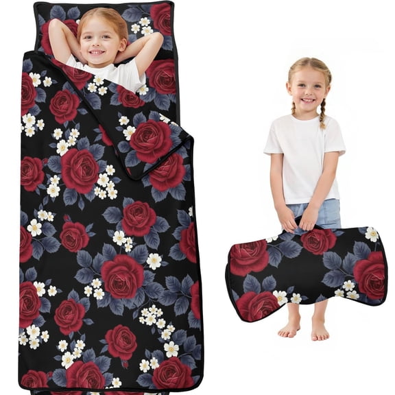 Pioneer Flower Floral Print Pattern Toddler Nap Mat for Teens Preschool Daycare, Teens Sleeping Mat Bag, Toddler Sleeping Bag with Pillow