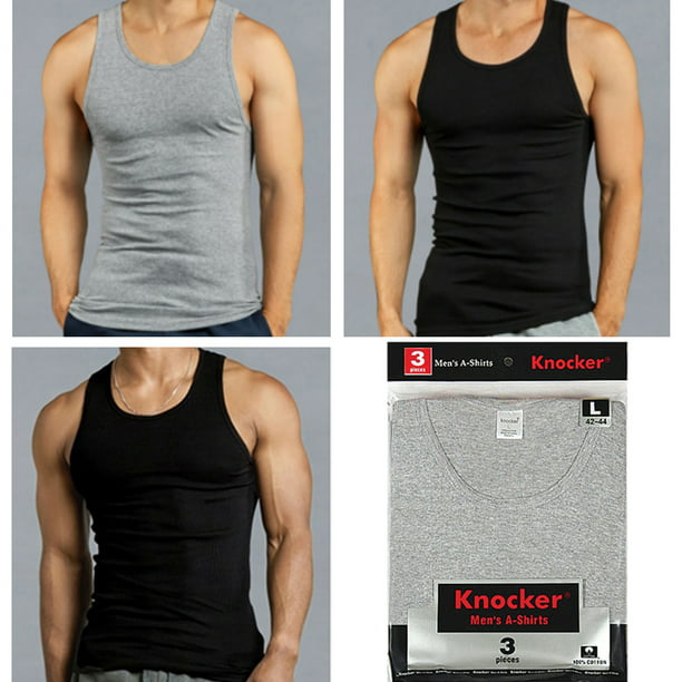 3 Mens Tank Tops 100% Cotton A-Shirt Ribbed Pack Gray Large - Walmart.com