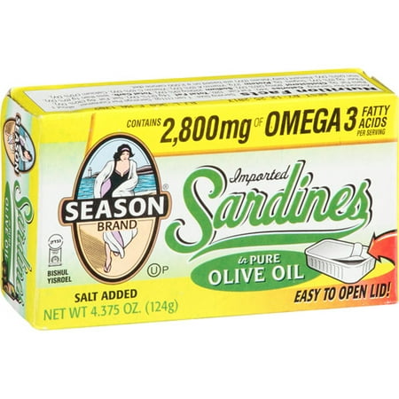 Season Sardines in Pure Olive Oil, 4.375 oz, (Pack of 12)