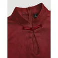 thumbnail image 3 of Burgundy Jacquard Satin Qipao Dress, Short Sleeve Button Front Cheongsam, 3 of 24