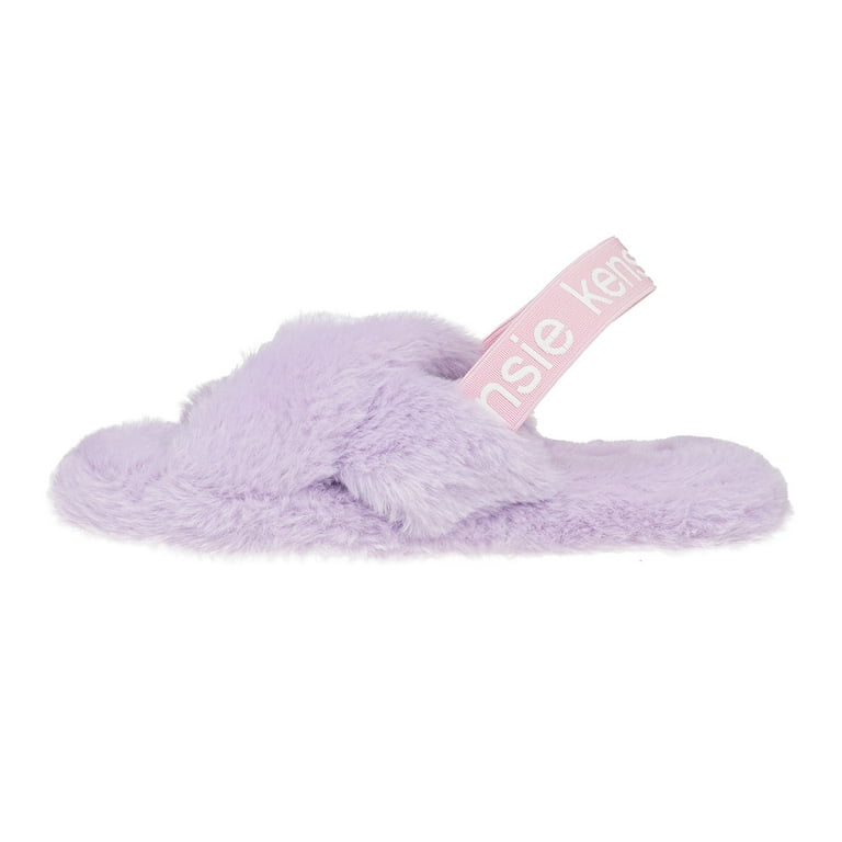 Pink Fluffy Cross Strap Slippers