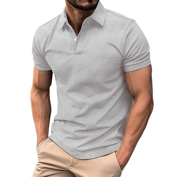 Bibifish Mens Polo Shirts Solid Plain Lapel Collar Button Placket Shirts Mens Spring Summer All Occasion Casual Tops