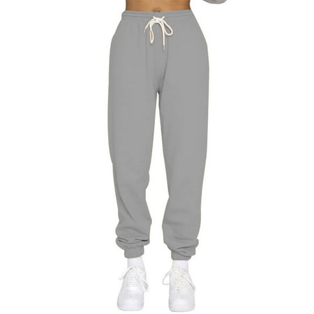 Cyber_monday Deals!Up to 60% Off! Ganfancp Women Sweatpants Women Sweatpants High Waist Sweatpants Solid Color Plus Size Sweatpants Fashion Straight Leg Corset Trousers Leisure Pants Gray XL