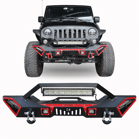 Ronghui for 2007-2023 Jeep Wrangler JK/JL/JT Front Bumper New W/Winch Plate & LED Lights