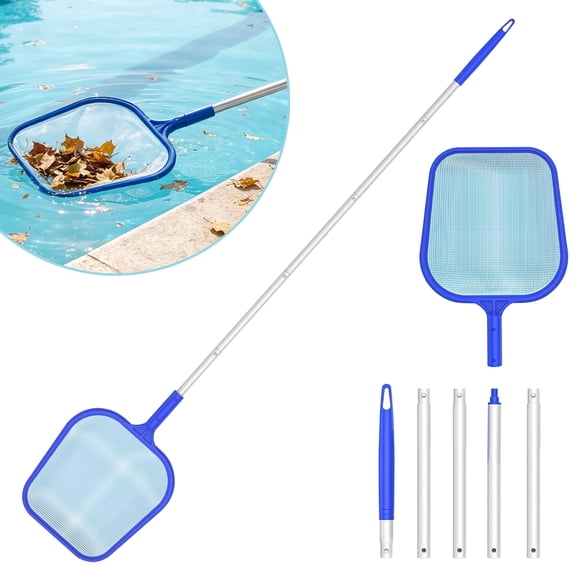 Swimming Pool 4 Foot Leaf Skimmer Net with 4 Connecting Aluminum Pole Sections - Fine Mesh Netting for Fast Cleaning of Debris - Clean Spas & Ponds